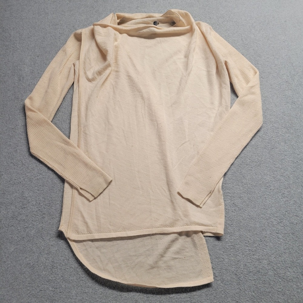 AllSaints Merino Wool Draped Cowl Neck Asymmetrical Sweater Cream Small - Picture 3 of 13